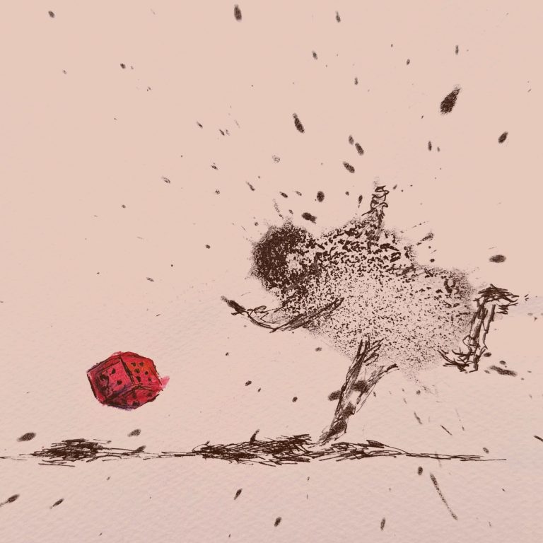 Entscheidung auf den Punkt Zeichnung: Würfeln mit Schwung