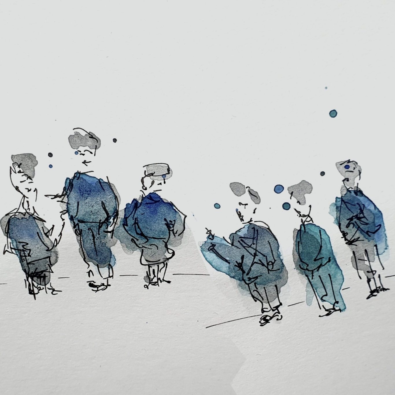 Figuren stehen auf einer unterbrochenen Ebene