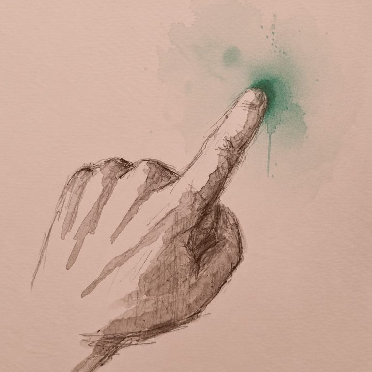 Auf den Punkt: Kompakter Workshop Zeichnung: Finger zeigt auf einen Punkt